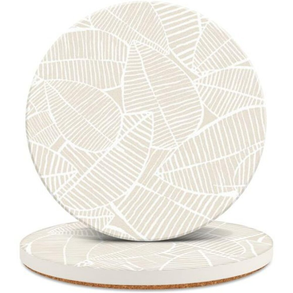 Ceramic drink coasters set of 2 absorbent marble leaf cork back coffee table dec